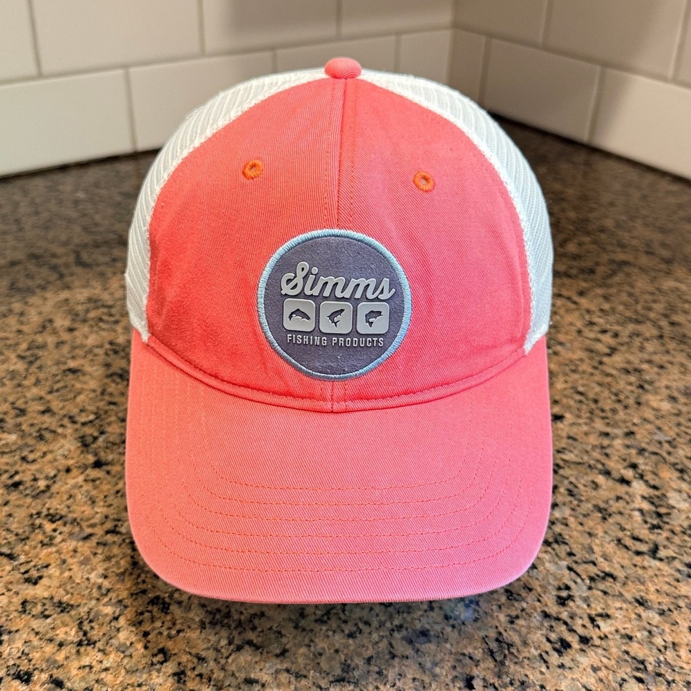 Simms Fishing Products Mesh Dad Hat Cap Snapback Coral White
